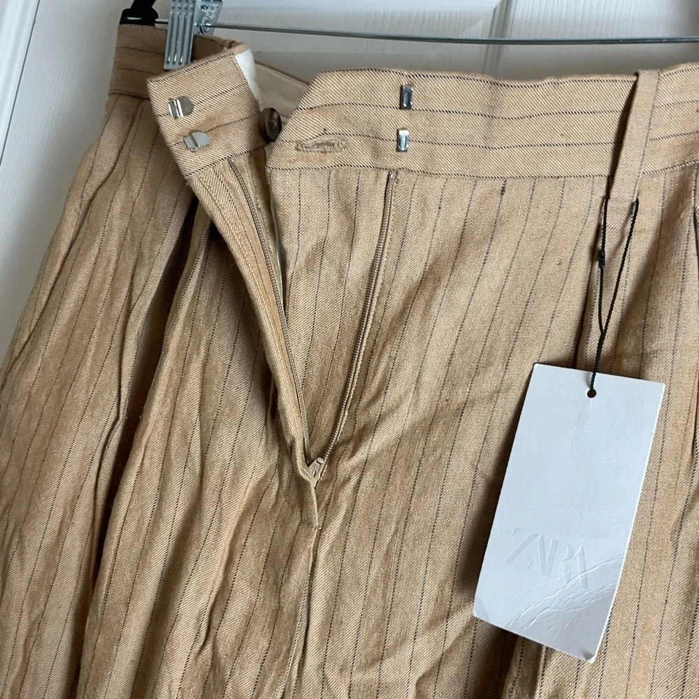 Linen-Blend Zara High-Waisted Pinstripe Wide Leg Pants Size Medium